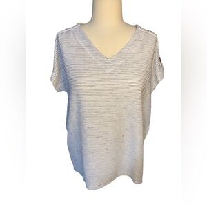 JONES New York Women's M Blue Textured Striped V-Neck Cap Sleeve Top